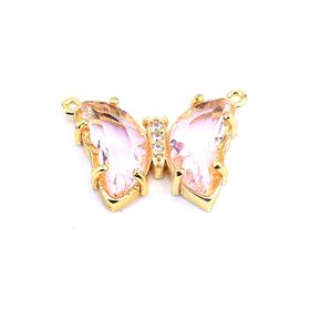 Pembe Taşlı Çift Kulplu Zirkon Kelebek Takı Ucu