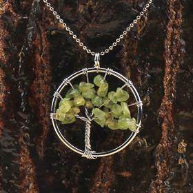 Peridot Taşlı Tel Sargı Ağaç Kolye Ucu