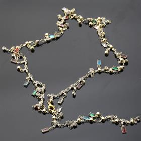 Renkli Baget Taşlı Y Kolye Gold