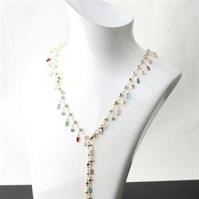 Renkli Baget Taşlı Y Kolye Gold