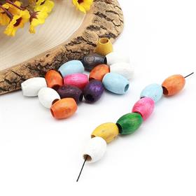 Renkli Büyük Oval Ahşap Boncuk 20 adet