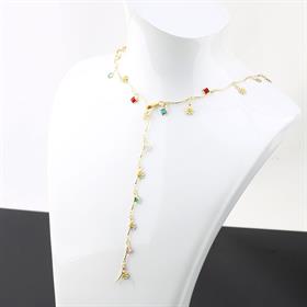 Renkli Taşlı Papatya Detay Y Kolye Gold