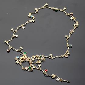 Renkli Taşlı Y Kolye Gold