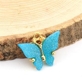 Simli Turkuaz Sedefli Kelebek Takı Ucu