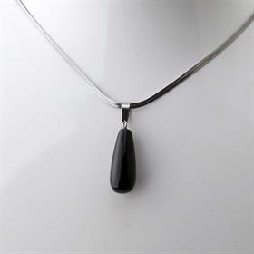 Siyah Akik Taşı Oval Damla Kolye Ucu