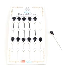 Siyah Damla Taşlı Eşarp İğnesi 12 adet