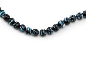 Siyah Turkuaz Desenli Dizi Cam Boncuk