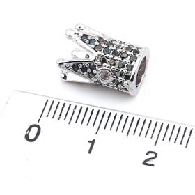 Siyah Zirkon Taşlı, Taç Şeklinde Gümüş Metal Takı Boncuğu