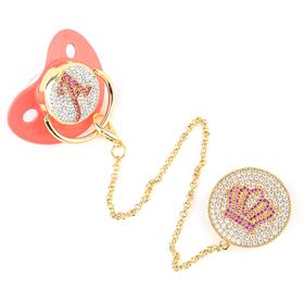 Taç Figürlü, Zirkon Taşlı Emzik Zinciri Askısı