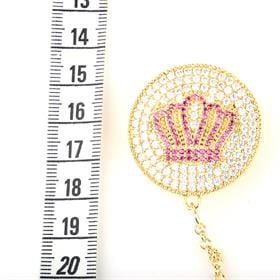 Taç Figürlü, Zirkon Taşlı Emzik Zinciri Askısı