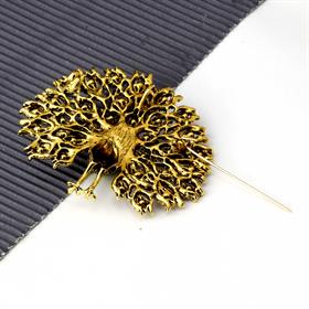 Kristal Taşlı Gold Renk Tavus Kuşu Broş