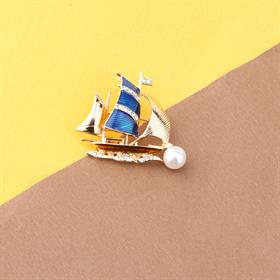 Taşlı ve İncili Gemi Broş