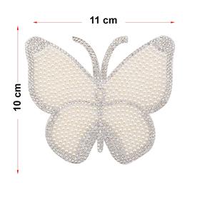 Ütüyle Yapıştırılabilen İncili ve Kristal Taşlı Kelebek Motif