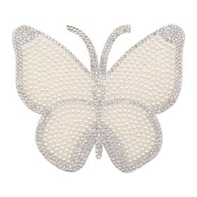 Ütüyle Yapıştırılabilen İncili ve Kristal Taşlı Kelebek Motif