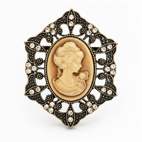 Vintage Tarzı Taşlı Kadın Cameo Broş