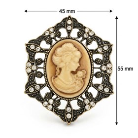 Vintage Tarzı Taşlı Kadın Cameo Broş