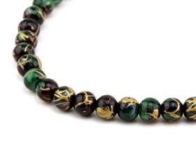 Yeşil Altın Desenli Dizi Cam Boncuk