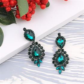 Yeşil Kristal Taşlı Abiye Küpe