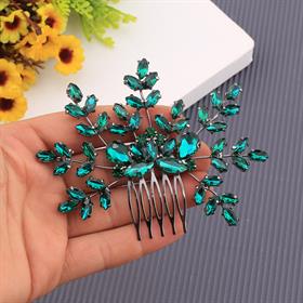 Yeşil Kristal Taşlı Kar Tanesi Tarak Toka