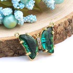 Yeşil Taşlı Çift Kulplu Zirkon Kelebek Takı Ucu