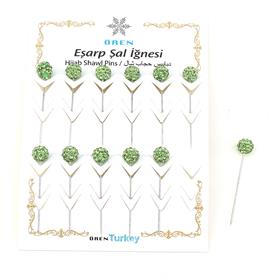 Yeşil Taşlı Toplu Eşarp Şal İğnesi 12 adet