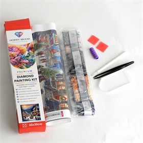 Yılbaşı Temalı Karlı Ev Desen Elmas Mozaik Seti / Hobi Kiti (30x30)
