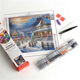 Yılbaşı Temalı Karlı Ev Desen Elmas Mozaik Seti / Hobi Kiti (30x30)