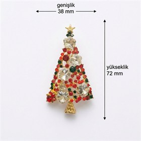 Yılbaşı Temalı Kırmızı Taşlı Ağaç Broş