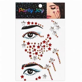 Yıldız Desenli Kırmızı Renkli Yüz Taşı Sticker Seti