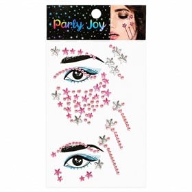Yıldız Desenli Pembe Renkli Yüz Taşı Sticker Seti