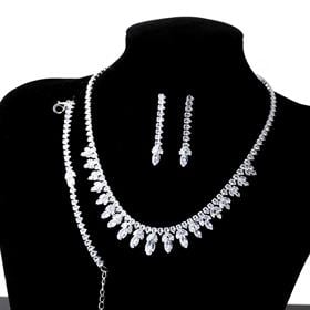 Zirkon Arpa Taşlı Abiye Kolye, Bileklik ve Küpe Seti