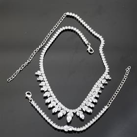 Zirkon Arpa Taşlı Abiye Kolye, Bileklik ve Küpe Seti