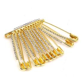 Kristal Taşlı Altın Çengelli İğne 3,8 cm 12 Adet