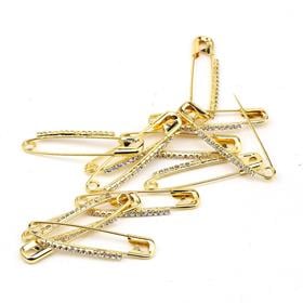 Kristal Taşlı Altın Çengelli İğne 4,5 cm 12 Adet