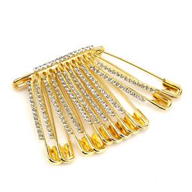 Kristal Taşlı Altın Çengelli İğne 4,5 cm 12 Adet