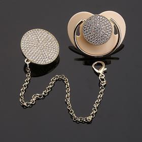 Zirkon Taşlı, Altın Renk Kaplama Emzik ve Zincir Seti