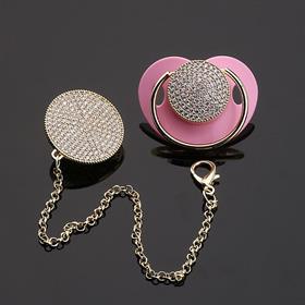 Zirkon Taşlı, Altın Renk Kaplama Emzik ve Zincir Seti