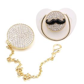 Zirkon Taşlı, Bıyık Figürlü Emzik ve Emzik Askısı Seti