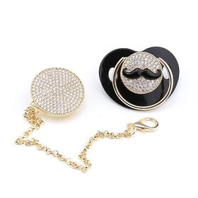 Zirkon Taşlı, Bıyık Figürlü Emzik ve Emzik Askısı Seti