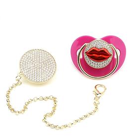 Zirkon Taşlı, Dudak Figürlü Emzik ve Emzik Zinciri Seti