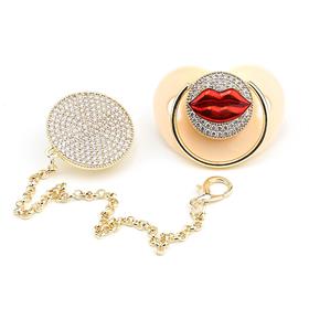 Zirkon Taşlı, Dudak Figürlü Emzik ve Emzik Zinciri Seti