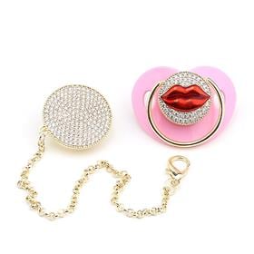 Zirkon Taşlı, Dudak Figürlü Emzik ve Emzik Zinciri Seti