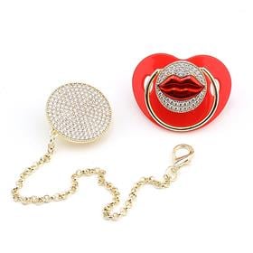 Zirkon Taşlı, Dudak Figürlü Emzik ve Emzik Zinciri Seti