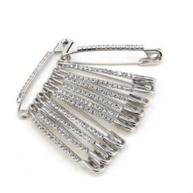 Kristal Taşlı Gümüş Çengelli İğne 3,8 cm 12 Adet