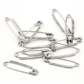 Kristal Taşlı Gümüş Çengelli İğne 3,8 cm 12 Adet