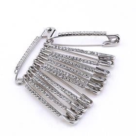 Kristal Taşlı Gümüş Çengelli İğne 4,5 cm 12 Adet