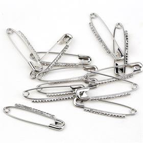 Kristal Taşlı Gümüş Çengelli İğne 4,5 cm 12 Adet