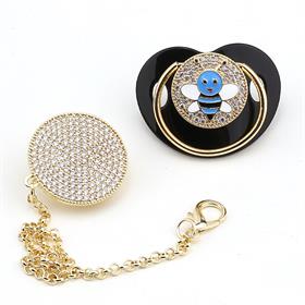 Zirkon Taşlı, Mavi Arı Figürlü Emzik ve Emzik Askısı Seti