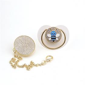 Zirkon Taşlı, Mavi Arı Figürlü Emzik ve Emzik Askısı Seti