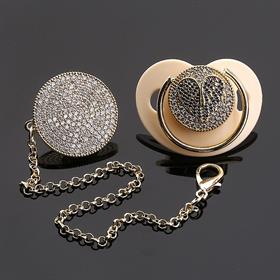 Zirkon Taşlı, Mavi Kanat Figürlü Emzik ve Emzik Zinciri Seti